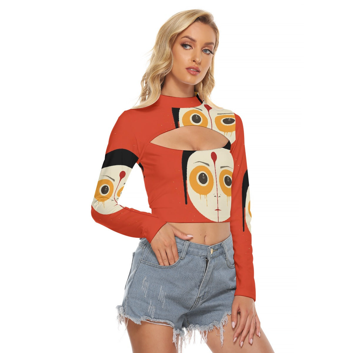 All-Over Print Women's Hollow Chest Keyhole Tight Crop Top