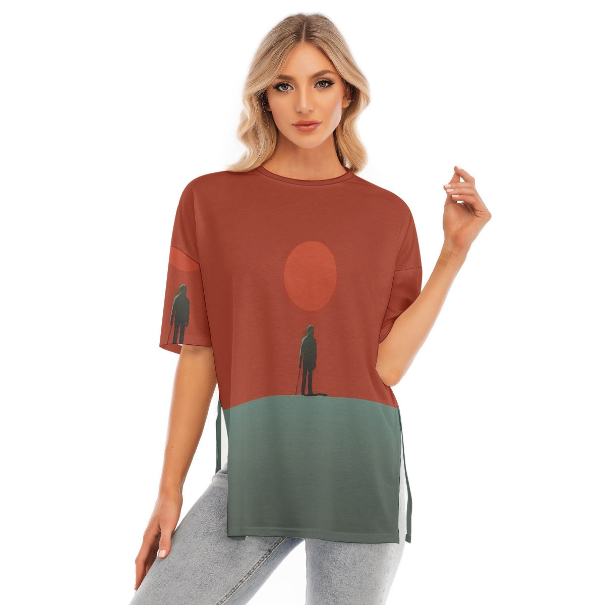 All-Over Print Women's Short Sleeves T-shirt With Hem Split
