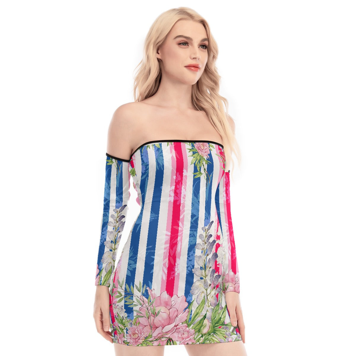 All-Over Print Women's Off-shoulder Back Lace-up Dress