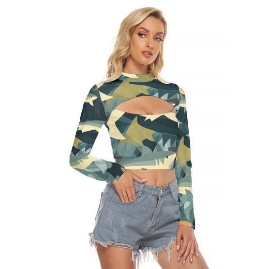 All-Over Print Women's Hollow Chest Keyhole Tight Crop Top