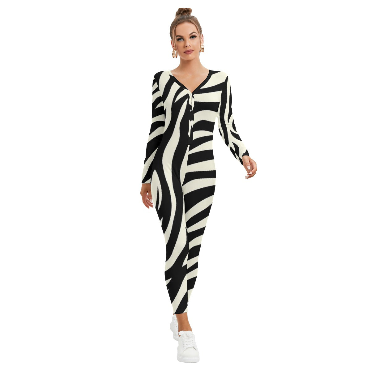 All-Over Print Women's Plunging Neck Jumpsuit