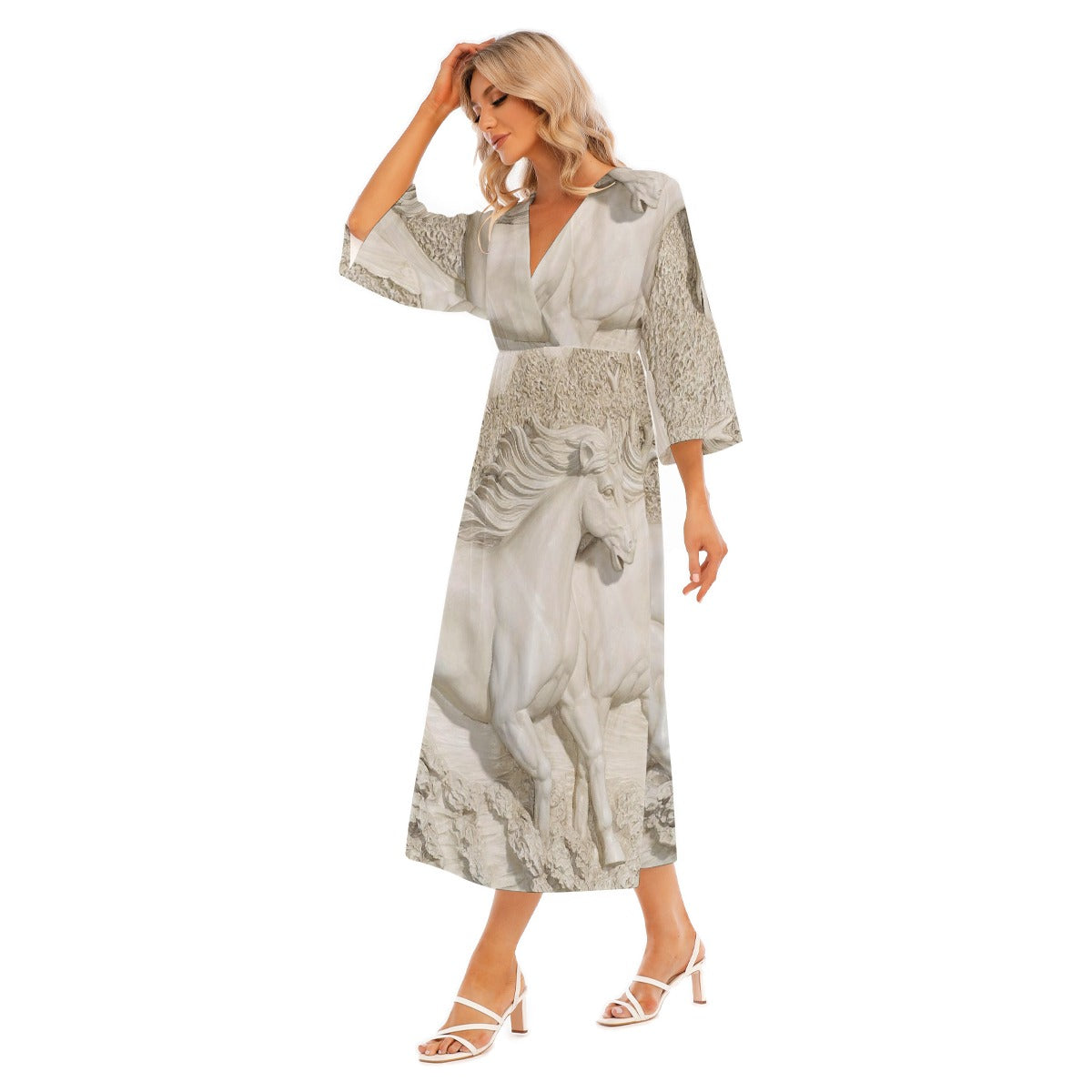 All-Over Print Women's Mid-Sleeve Long Dress