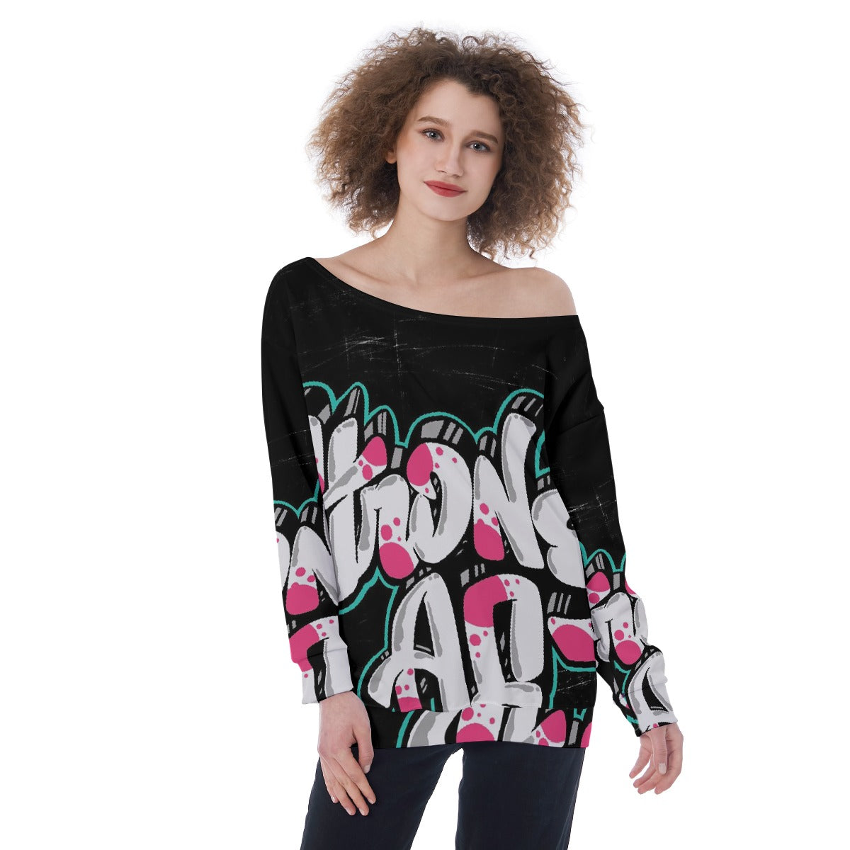 All-Over Print Oversized Women's Off-Shoulder Sweatshirt