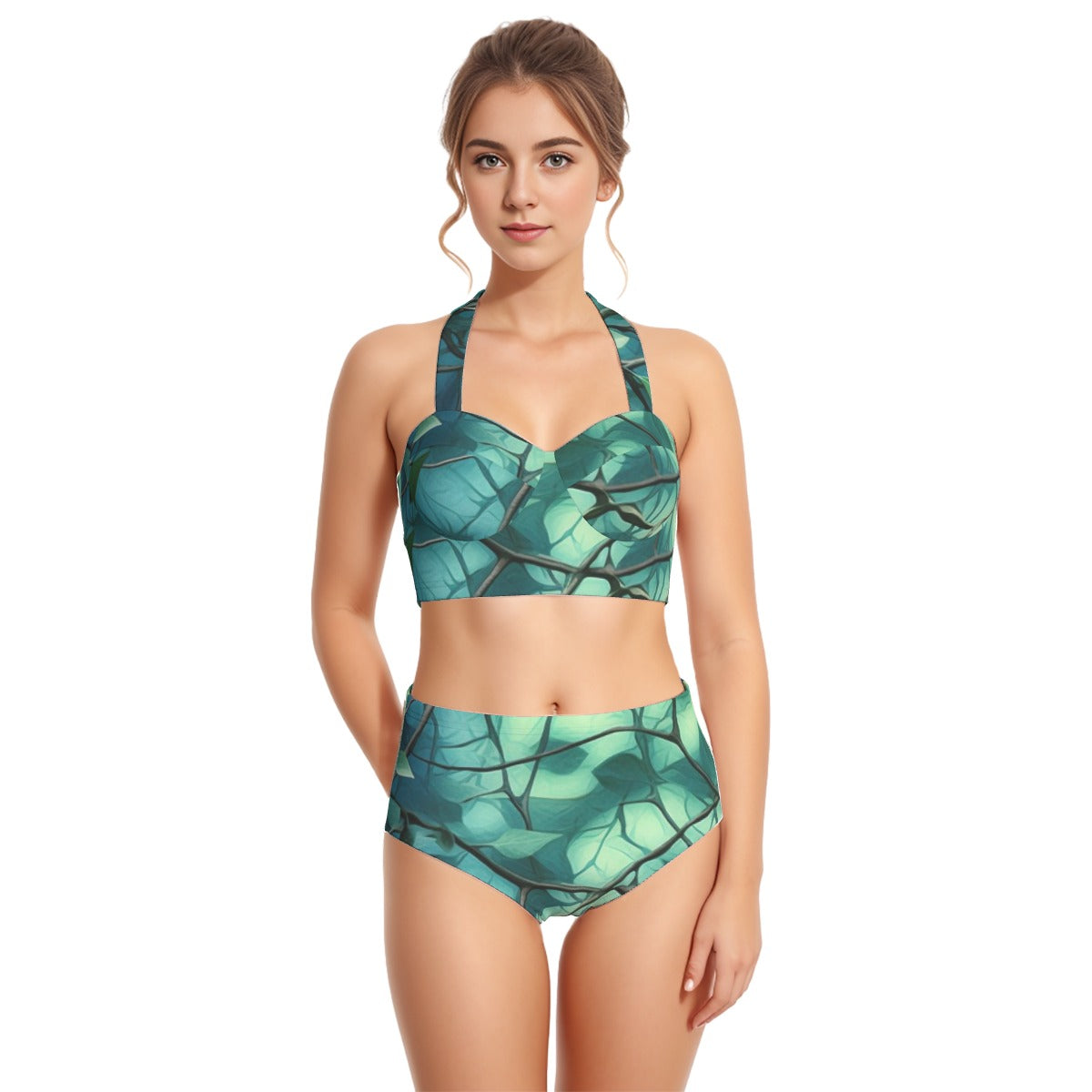All-Over Print Women's Swimsuit Set With Halter