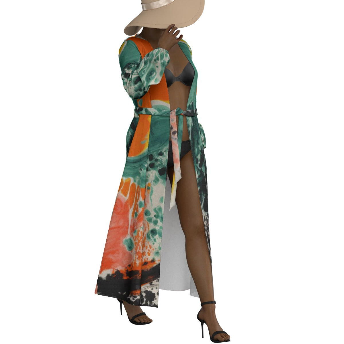 All-Over Print Women's Lace-up Chiffon Robe