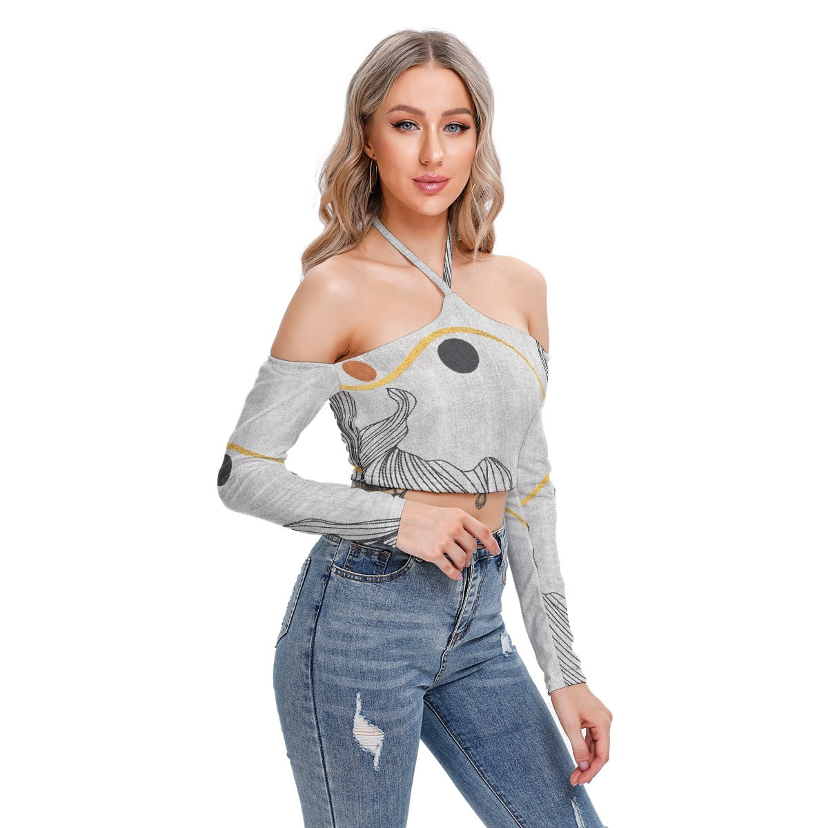All-Over Print Women's Halter Lace-up Top