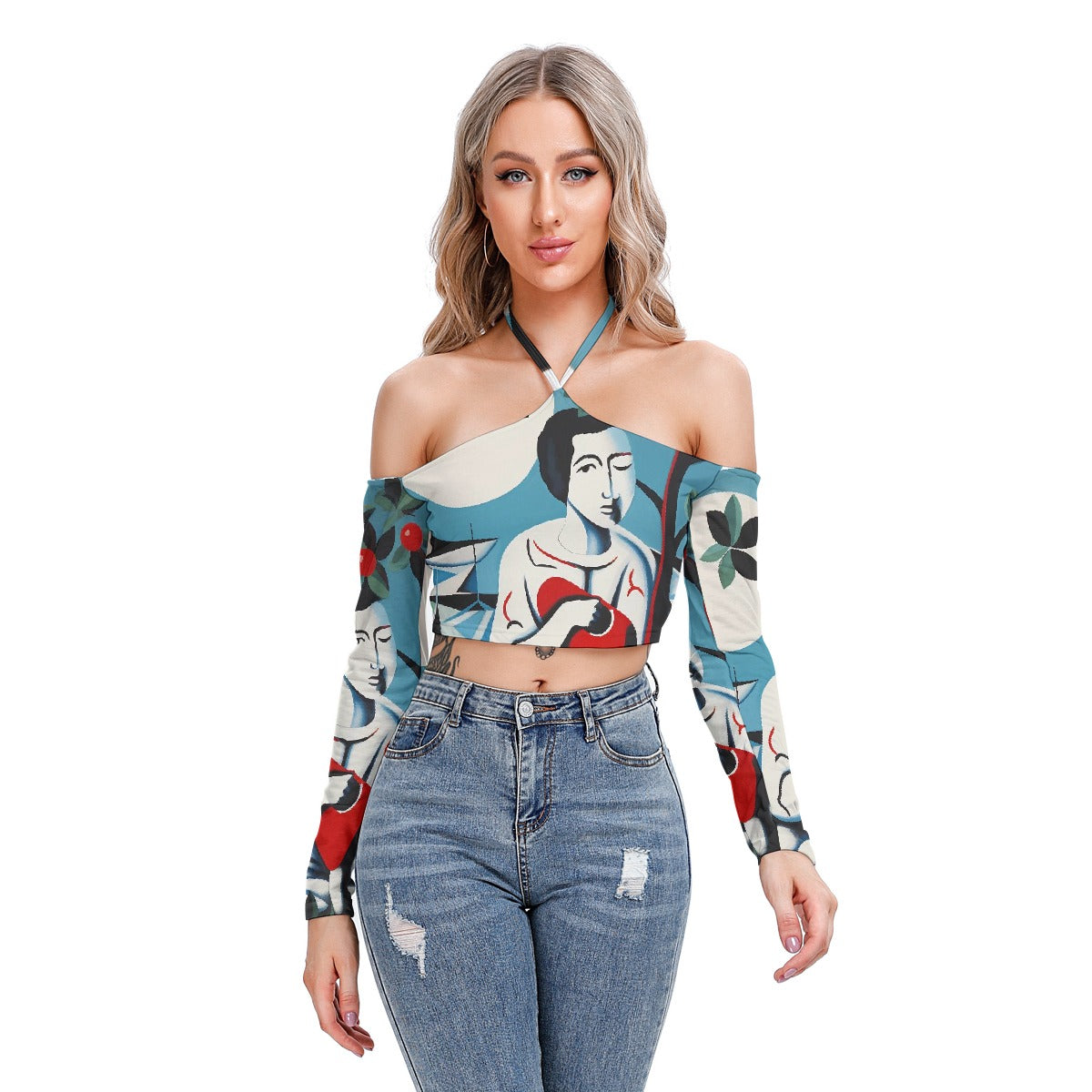 All-Over Print Women's Halter Lace-up Top