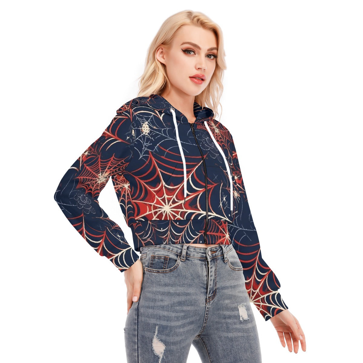 All-Over Print Women's Crop Top Hoodie With Zipper Closure