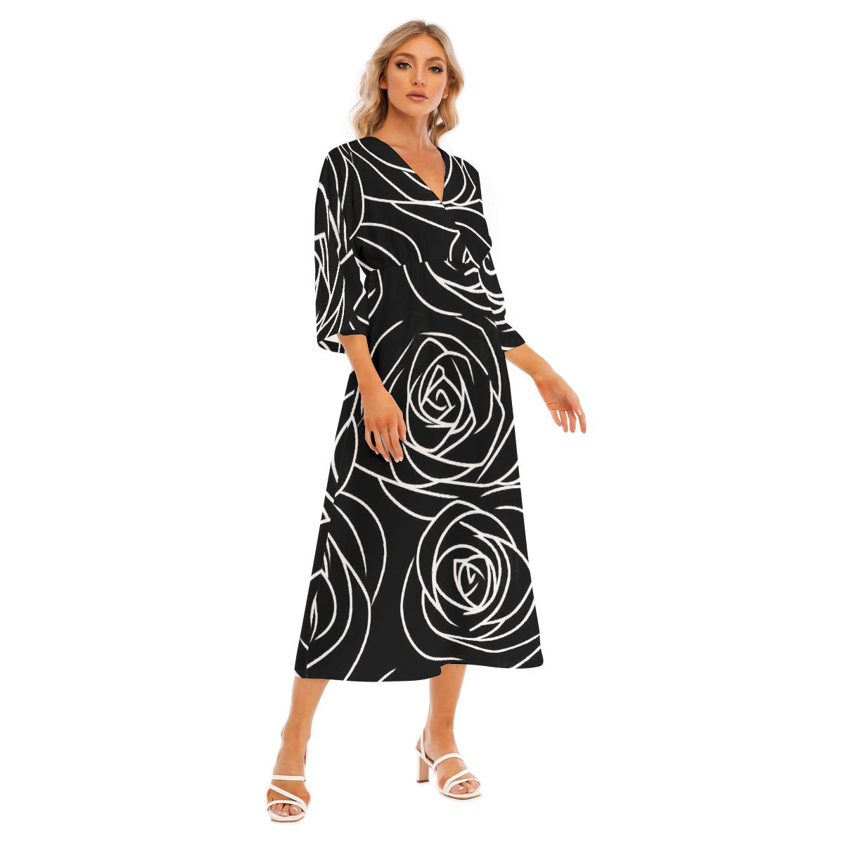 All-Over Print Women's Mid-Sleeve Long Dress