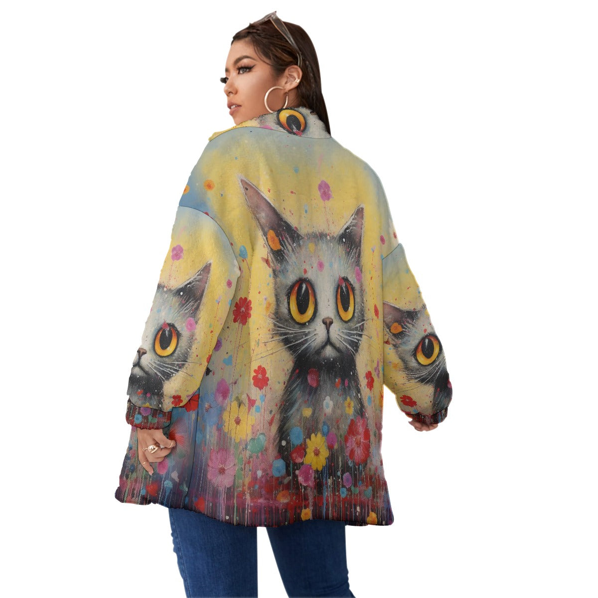All-Over Print Unisex Borg Fleece Stand-up Collar Coat With Zipper Closure(Plus Size)