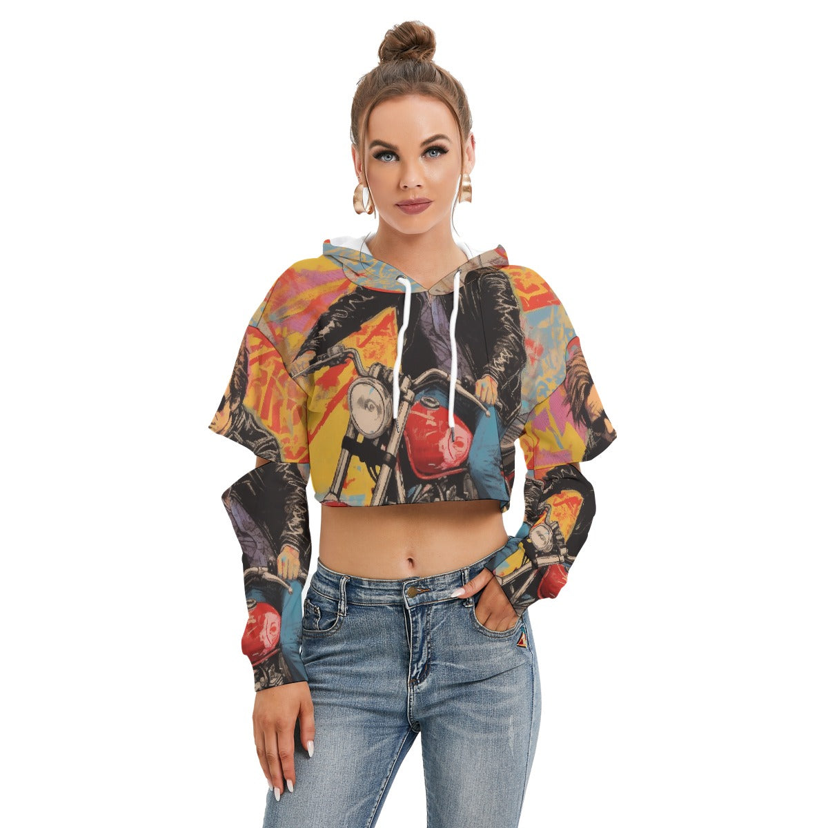 All-Over Print Women's Heavy Fleece Hoodie With Hollow Out Sleeve