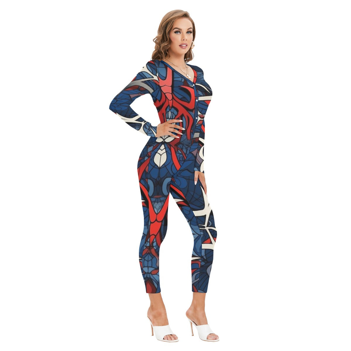 All-Over Print Women's Plunging Neck Jumpsuit
