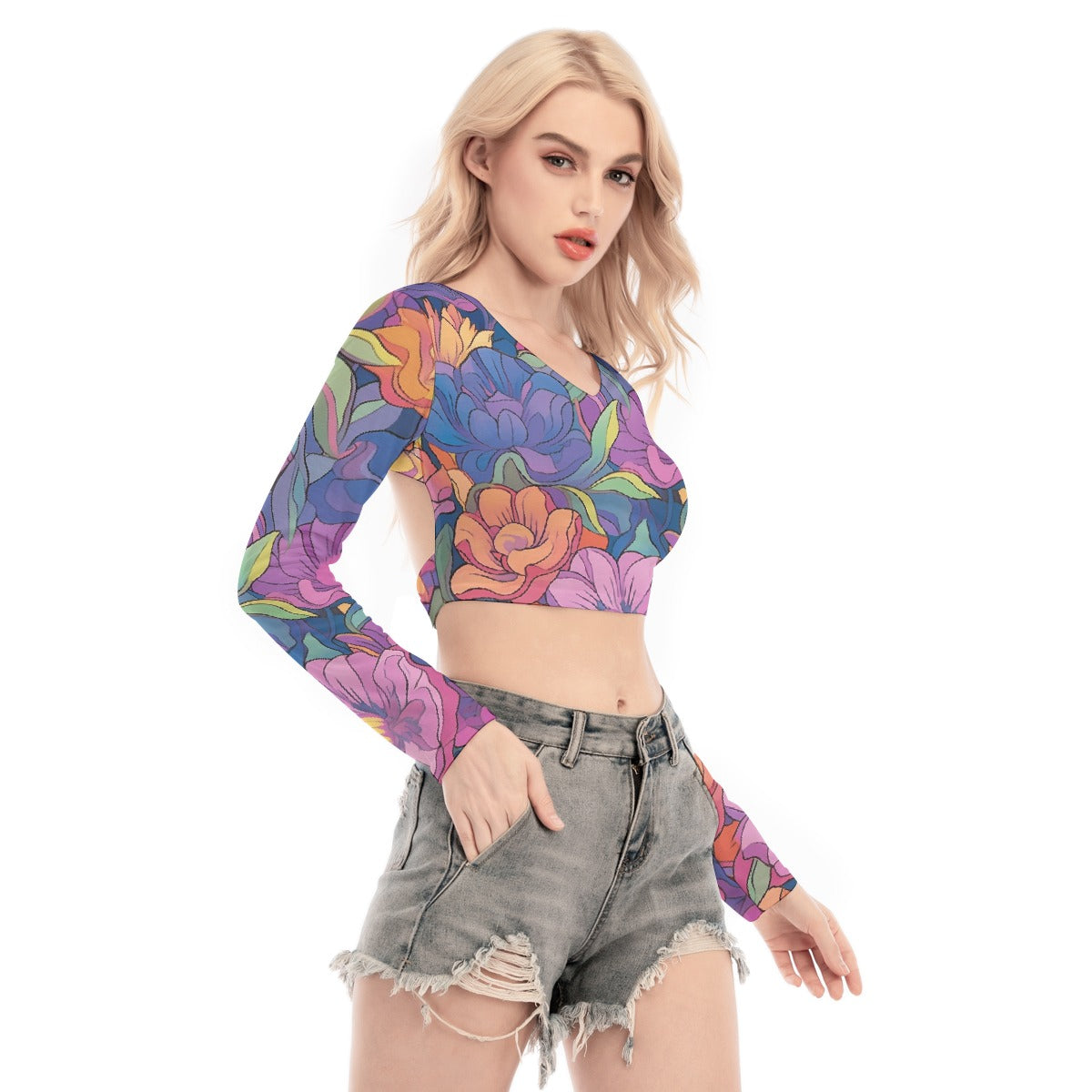 All-Over Print Women's Back Hollow T-shirt With Strap