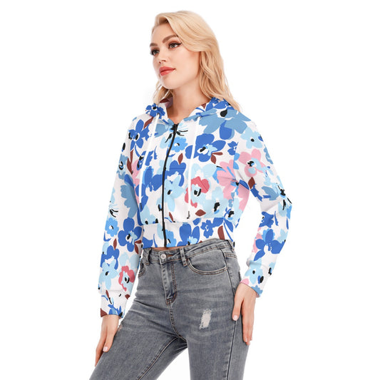 All-Over Print Women's Crop Top Hoodie With Zipper Closure