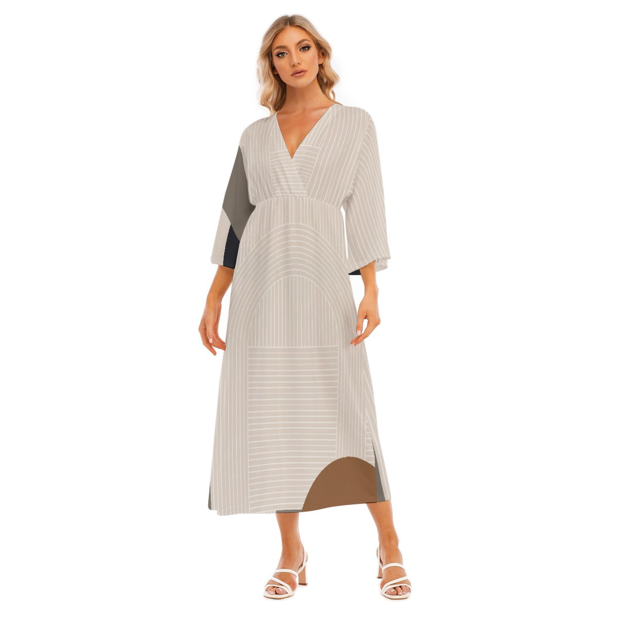 All-Over Print Women's Mid-Sleeve Long Dress