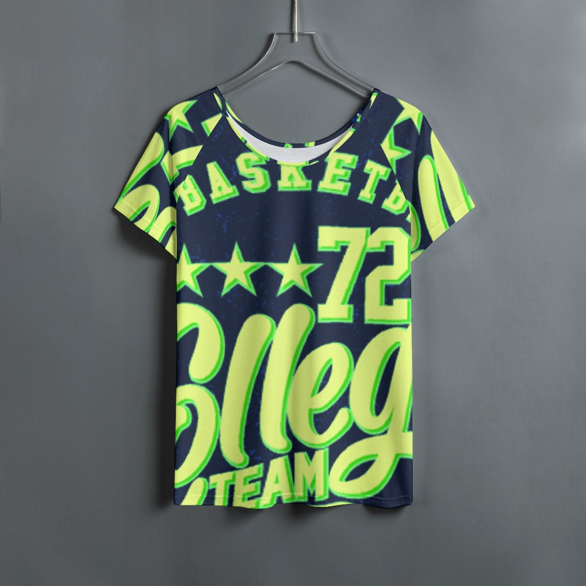 All-Over Print Women's Round Neck T-shirt With Raglan Sleeve