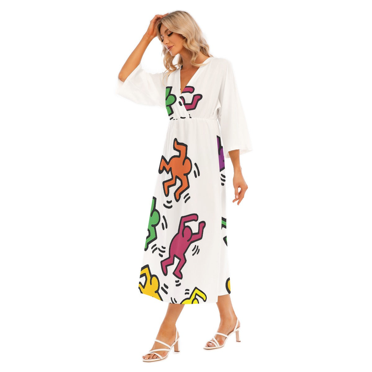 All-Over Print Women's Mid-Sleeve Long Dress