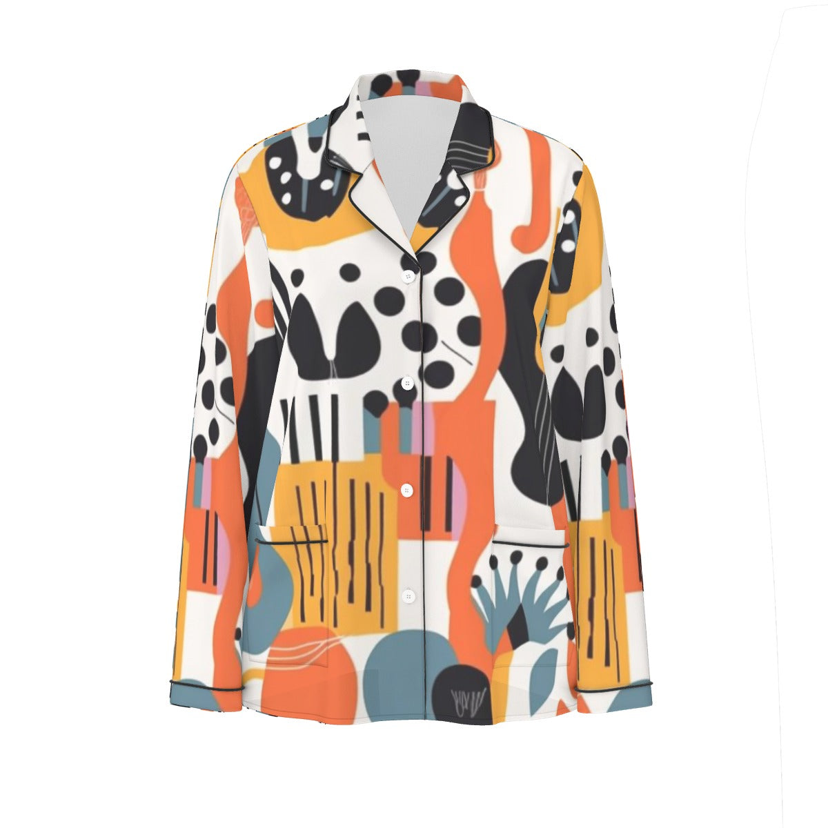 All-Over Print Women's Long Sleeve Pajama Set With Black Contrast Piping