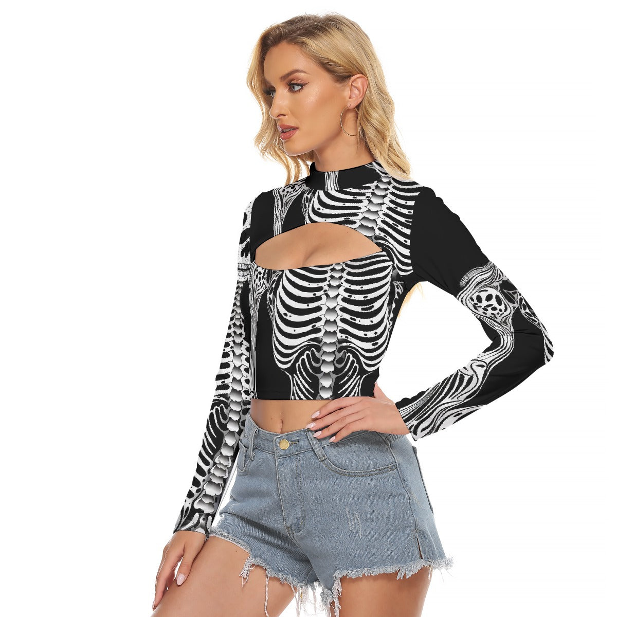 All-Over Print Women's Hollow Chest Keyhole Tight Crop Top