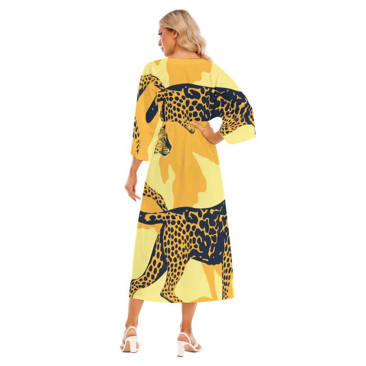 All-Over Print Women's Mid-Sleeve Long Dress