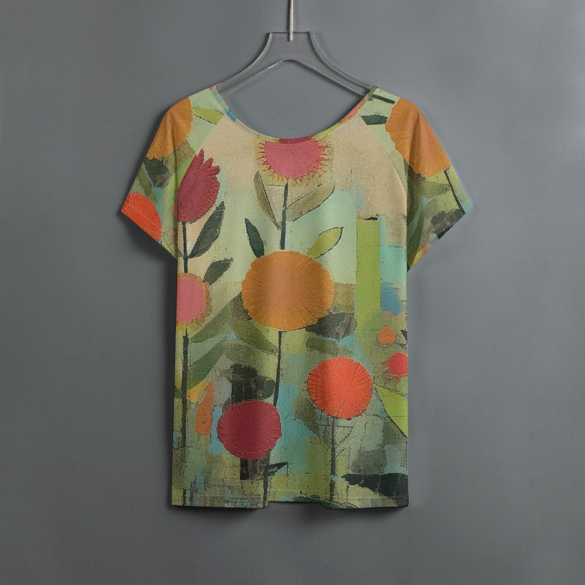 All-Over Print Women's Round Neck T-shirt With Raglan Sleeve