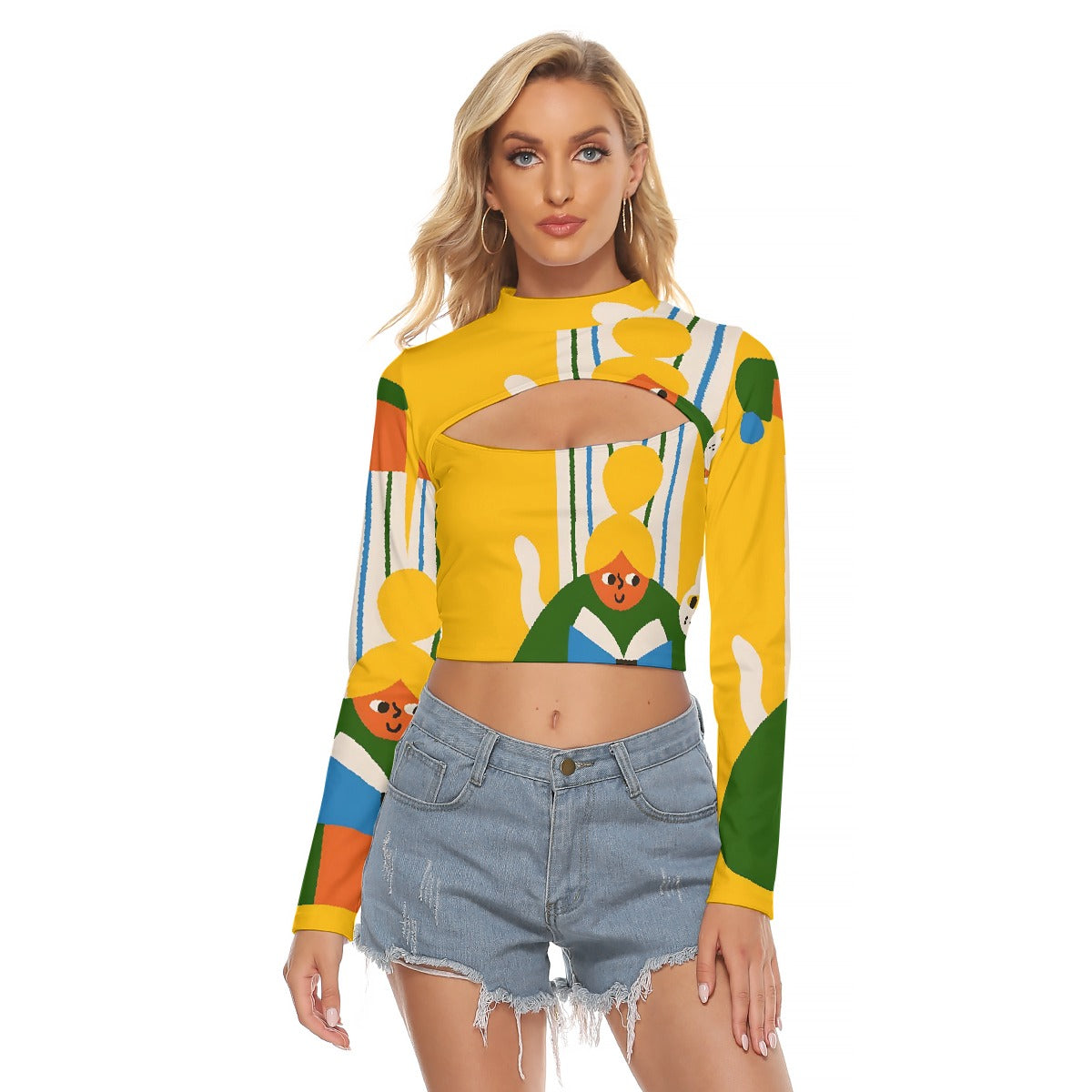 All-Over Print Women's Hollow Chest Keyhole Tight Crop Top