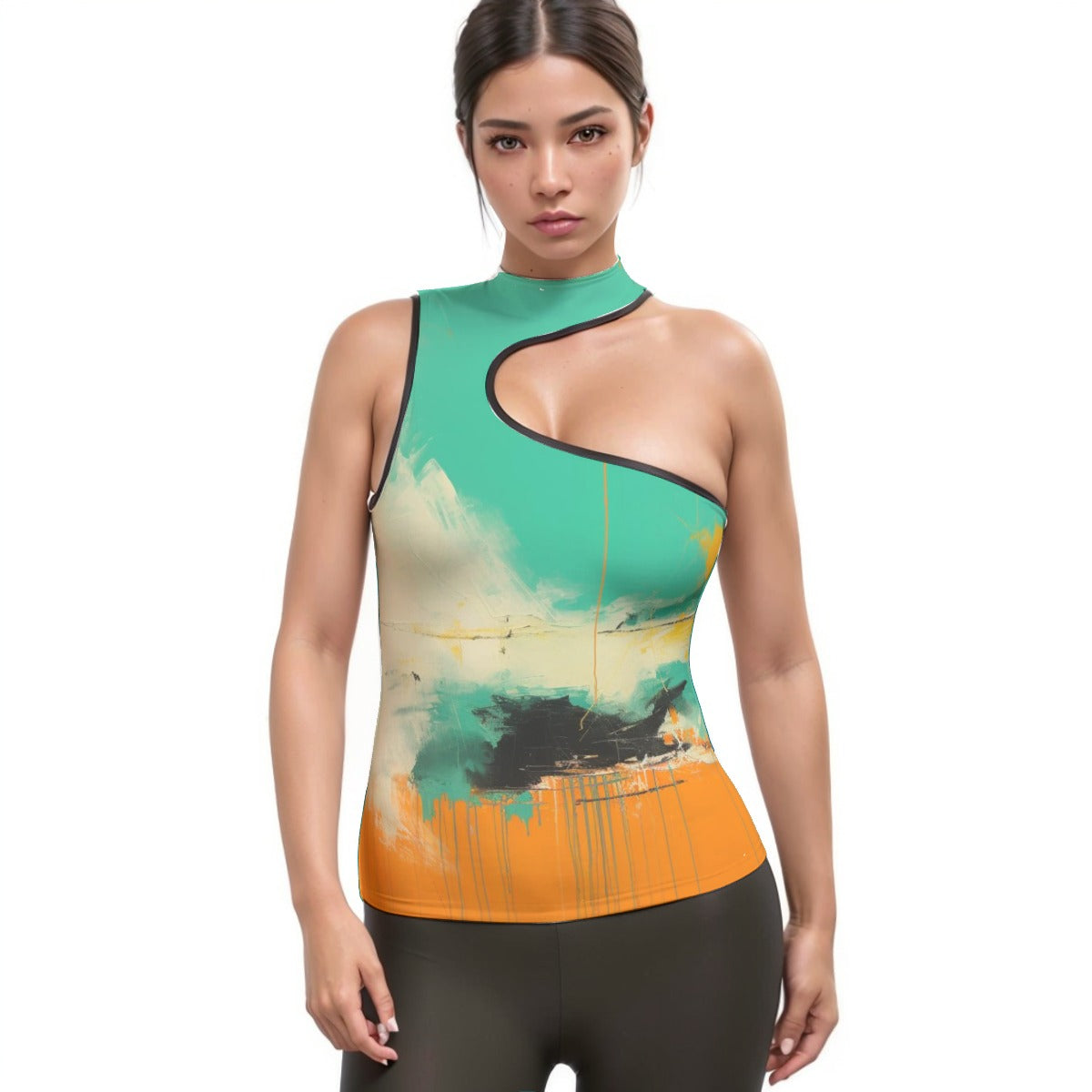 All-Over Print Women's Halter Sleeveless Asymmetrical Tank Top
