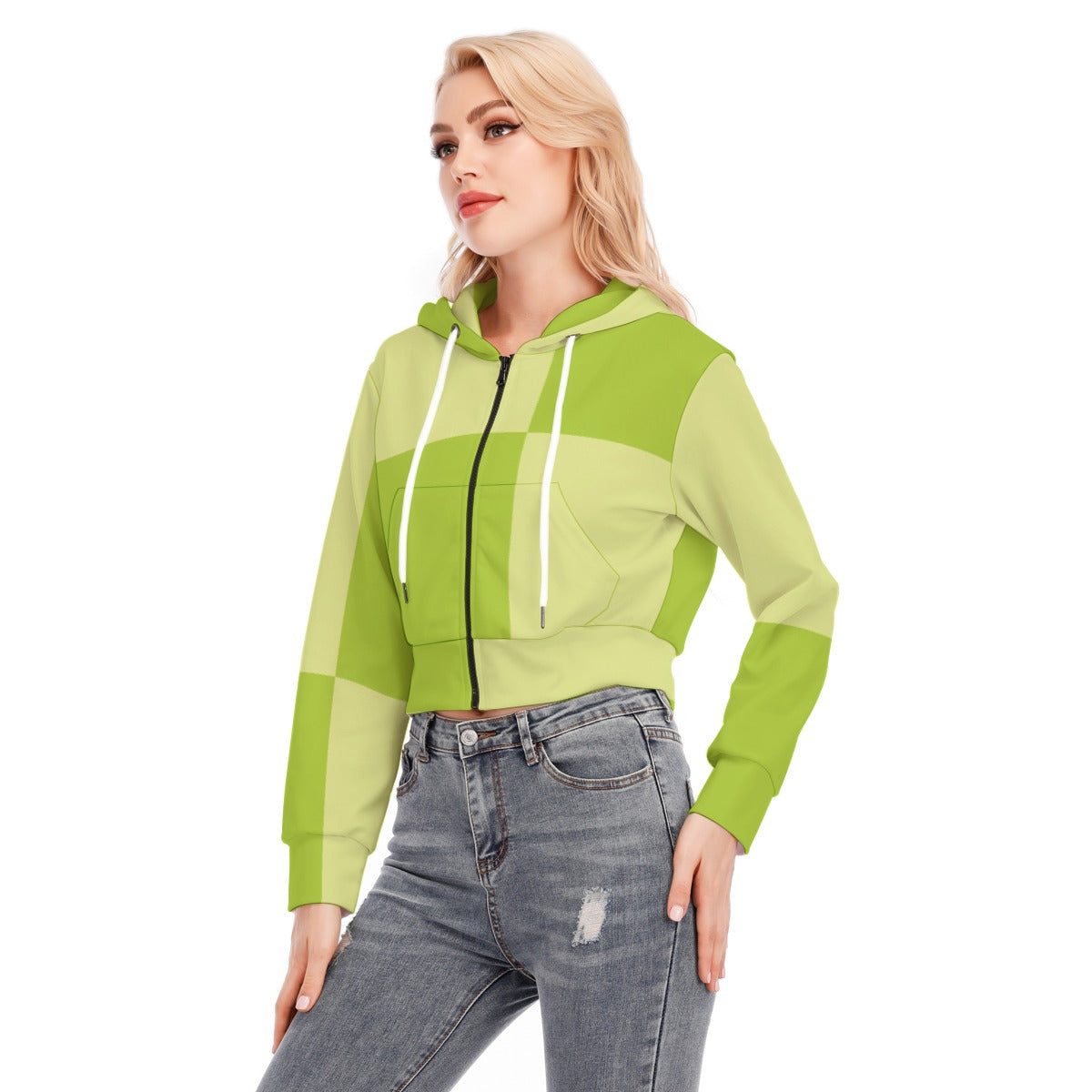 All-Over Print Women's Crop Top Hoodie With Zipper Closure