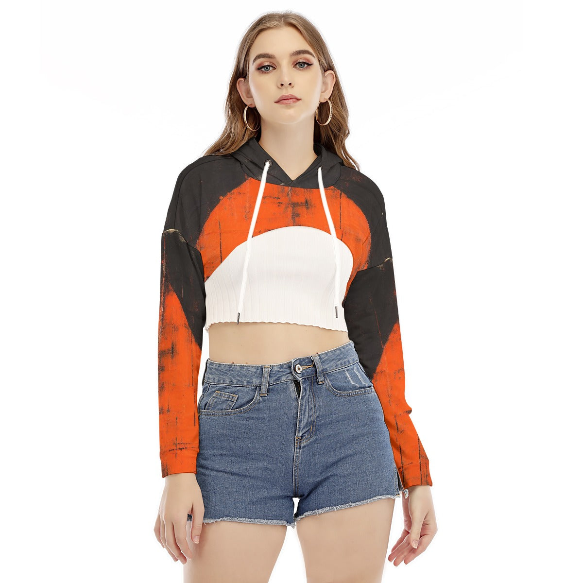 All-Over Print Women's Smock Short Hoodie With Long Sleeve