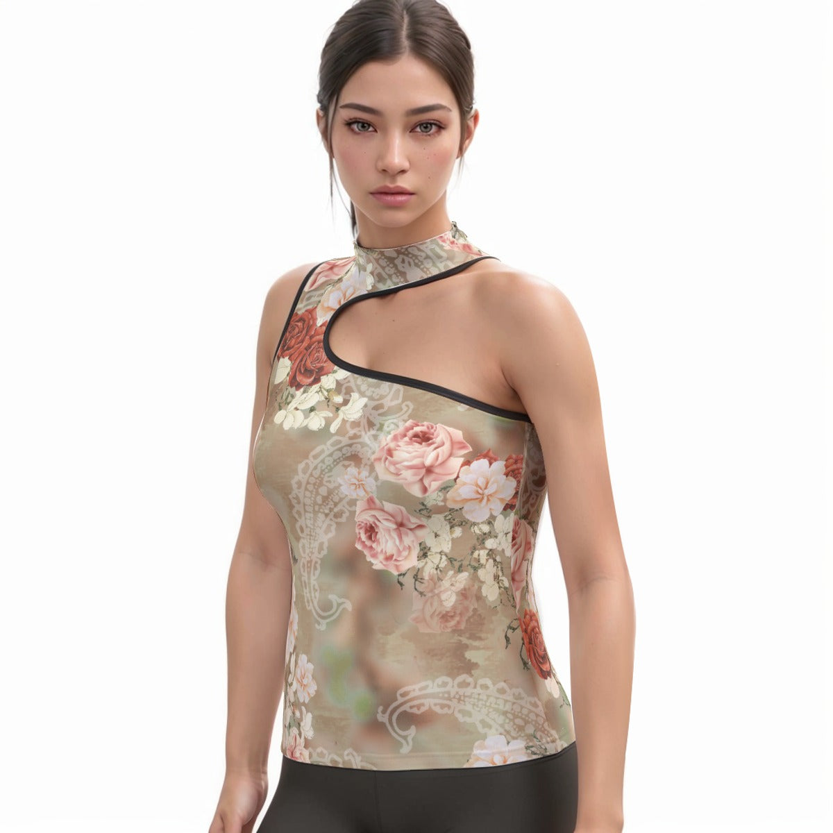 All-Over Print Women's Halter Sleeveless Asymmetrical Tank Top