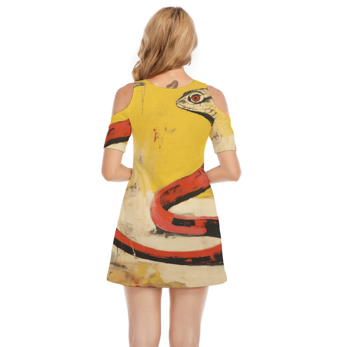 All-Over Print Women's Cold Shoulder Dress | 190GSM Cotton