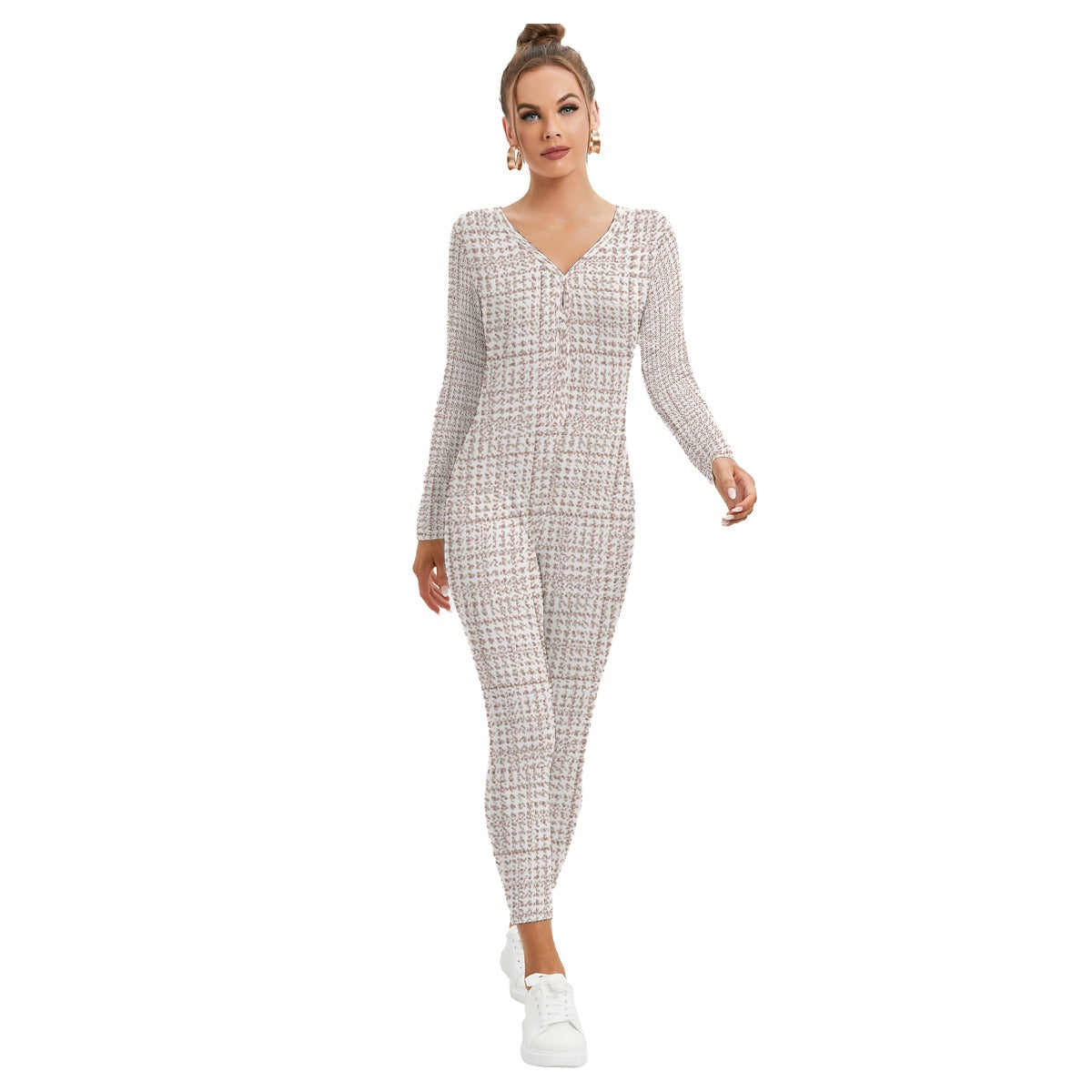 All-Over Print Women's Plunging Neck Jumpsuit