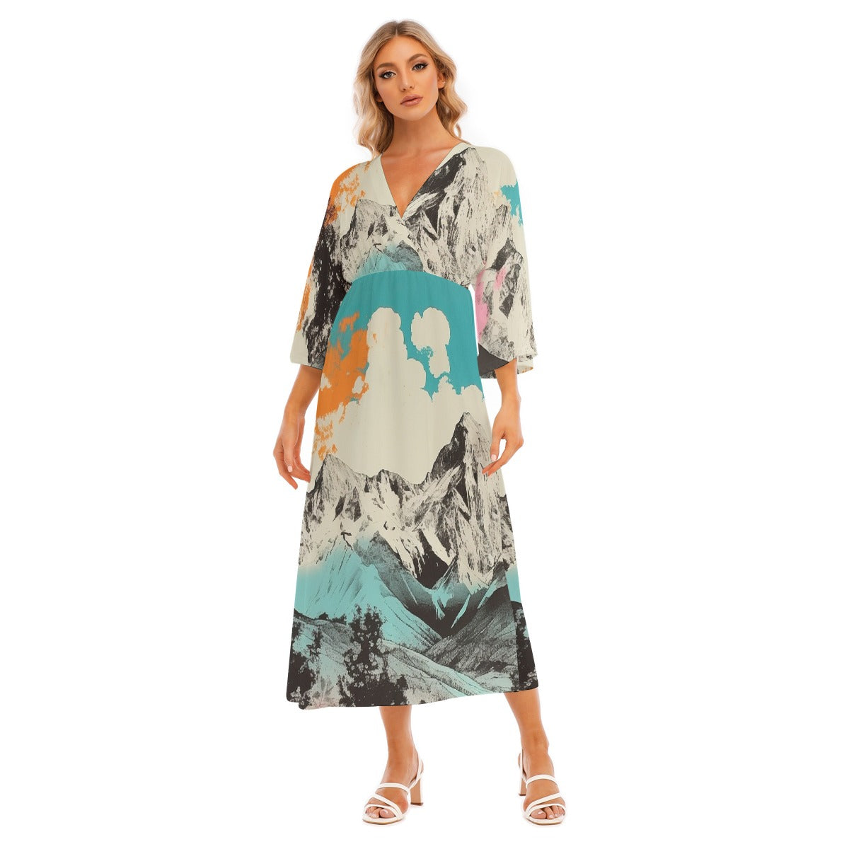 All-Over Print Women's Mid-Sleeve Long Dress