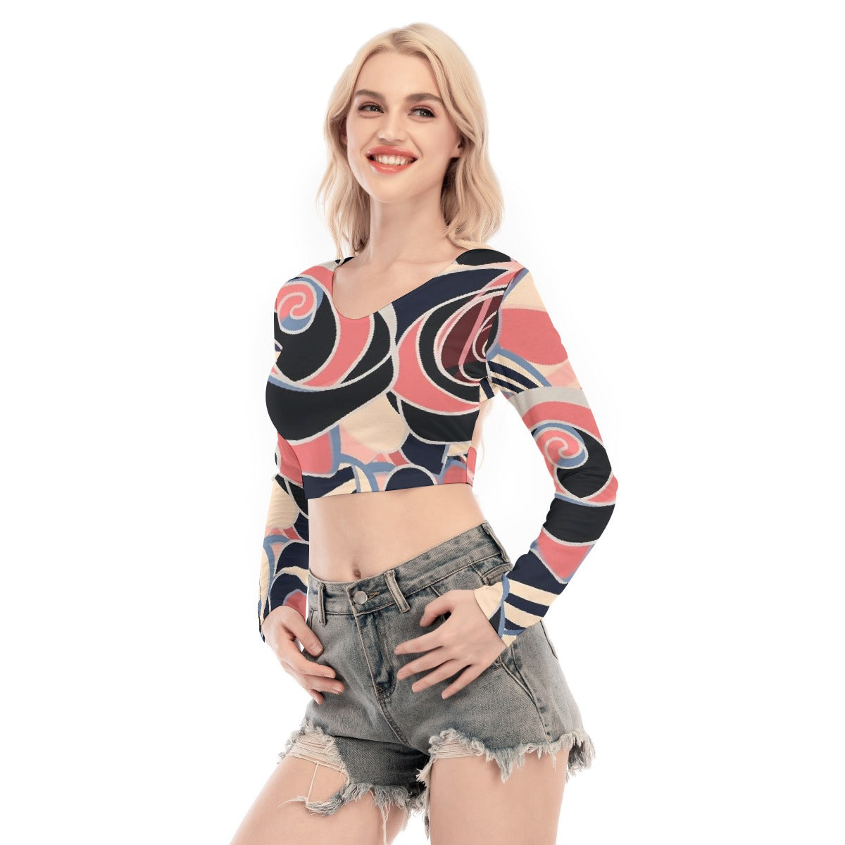 All-Over Print Women's Back Hollow T-shirt With Strap