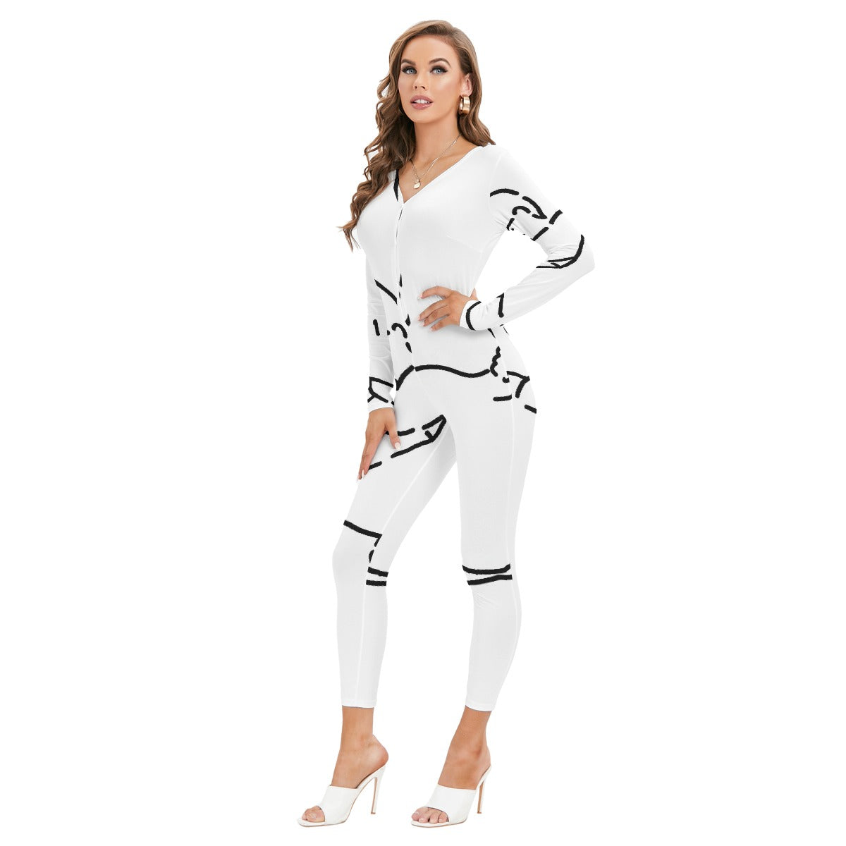 All-Over Print Women's Plunging Neck Jumpsuit
