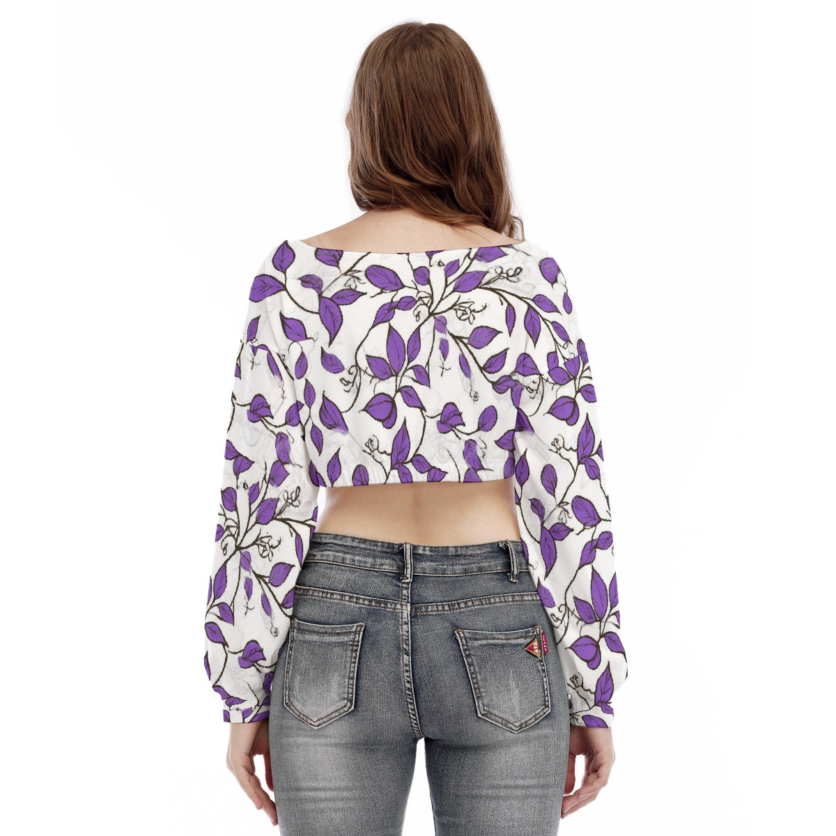 All-Over Print Women's V-neck Long Sleeve Cropped Sweatshirt
