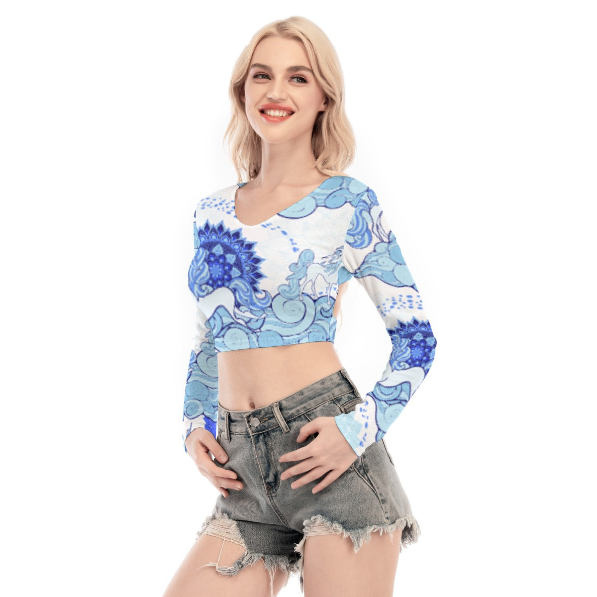 All-Over Print Women's Back Hollow T-shirt With Strap