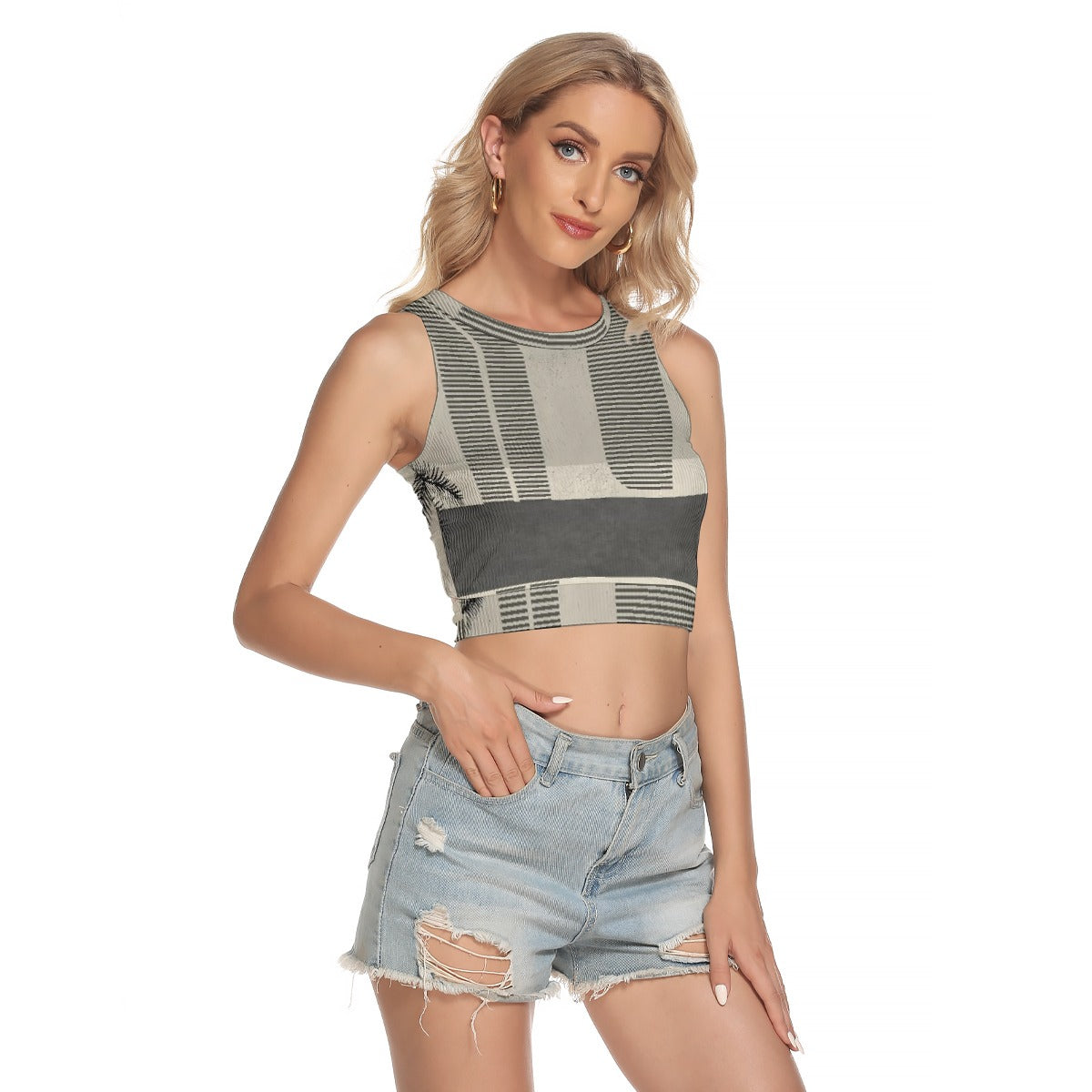All-Over Print Women's Sleeveless Back Hollow Crop Top