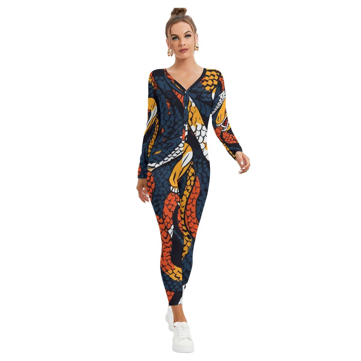 All-Over Print Women's Plunging Neck Jumpsuit