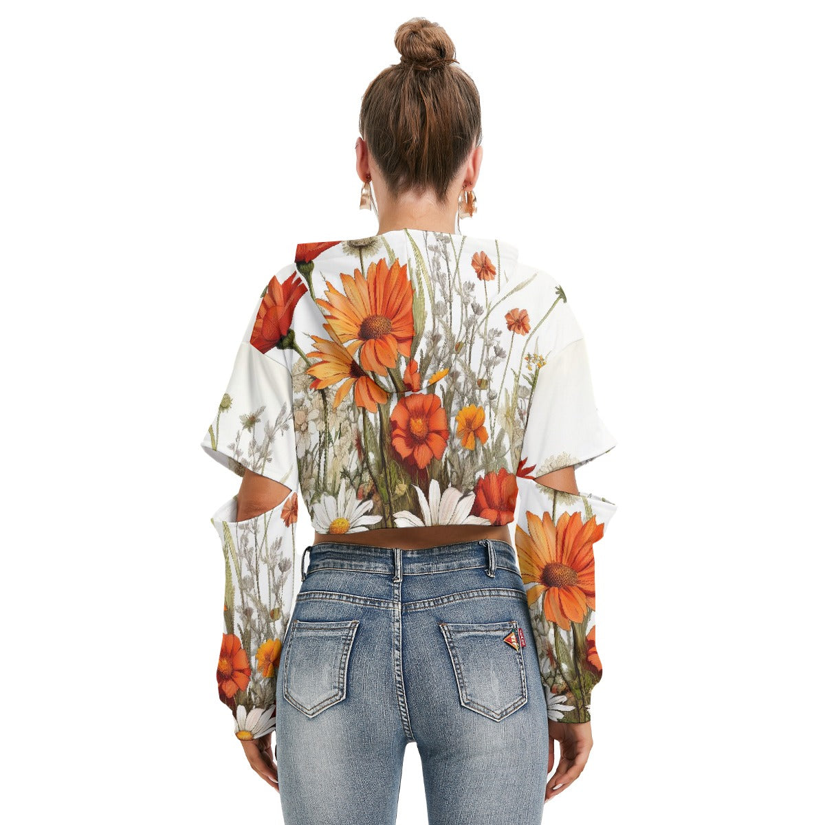 All-Over Print Women's Heavy Fleece Hoodie With Hollow Out Sleeve