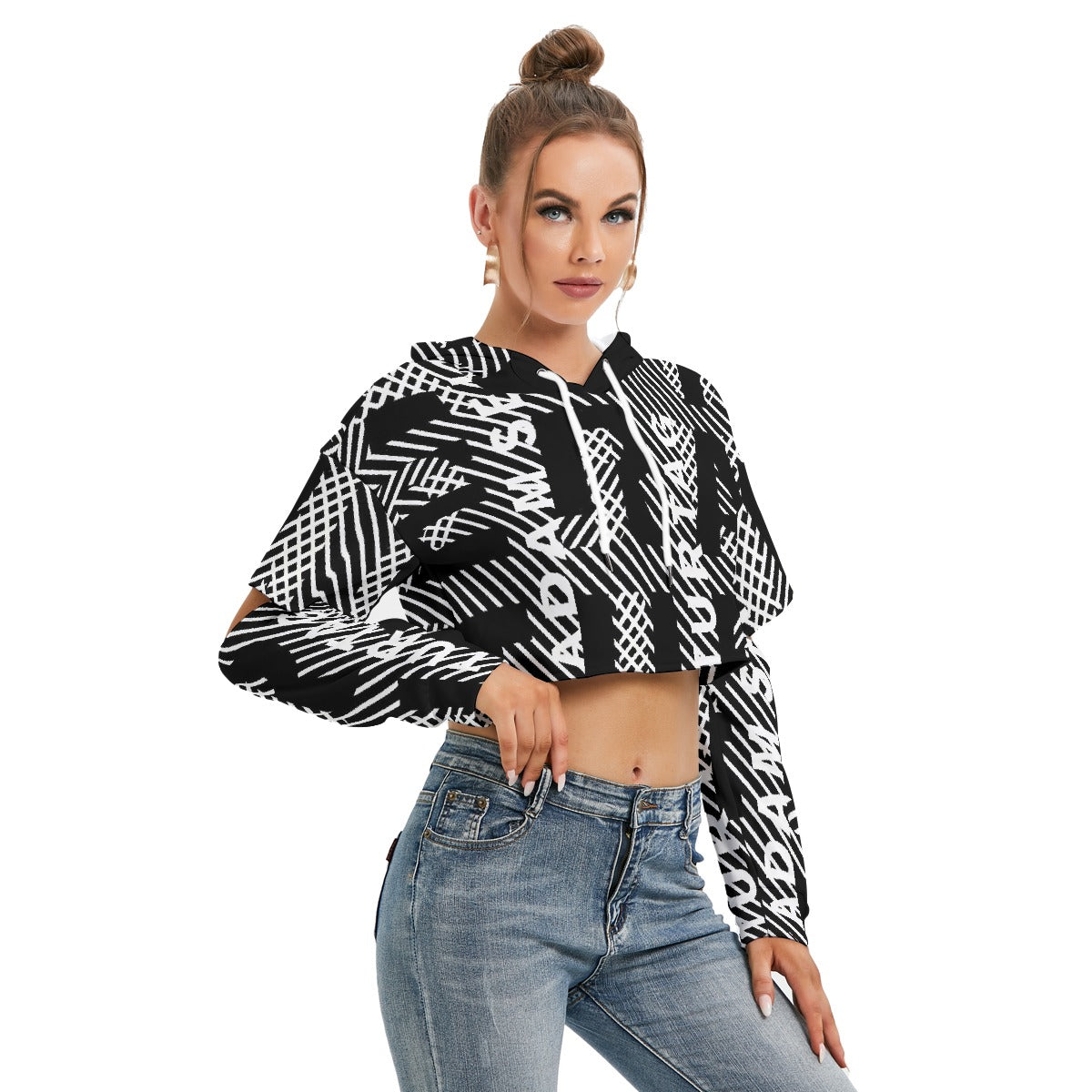 All-Over Print Women's Heavy Fleece Hoodie With Hollow Out Sleeve