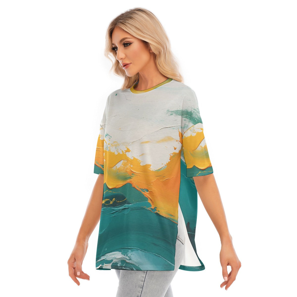 All-Over Print Women's Short Sleeves T-shirt With Hem Split