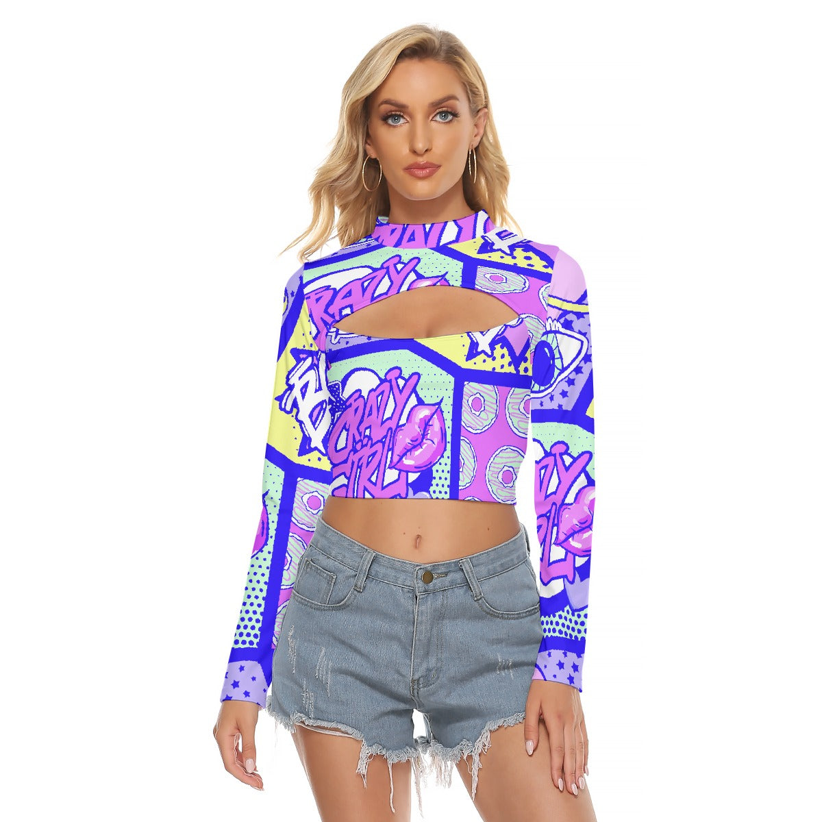 All-Over Print Women's Hollow Chest Keyhole Tight Crop Top