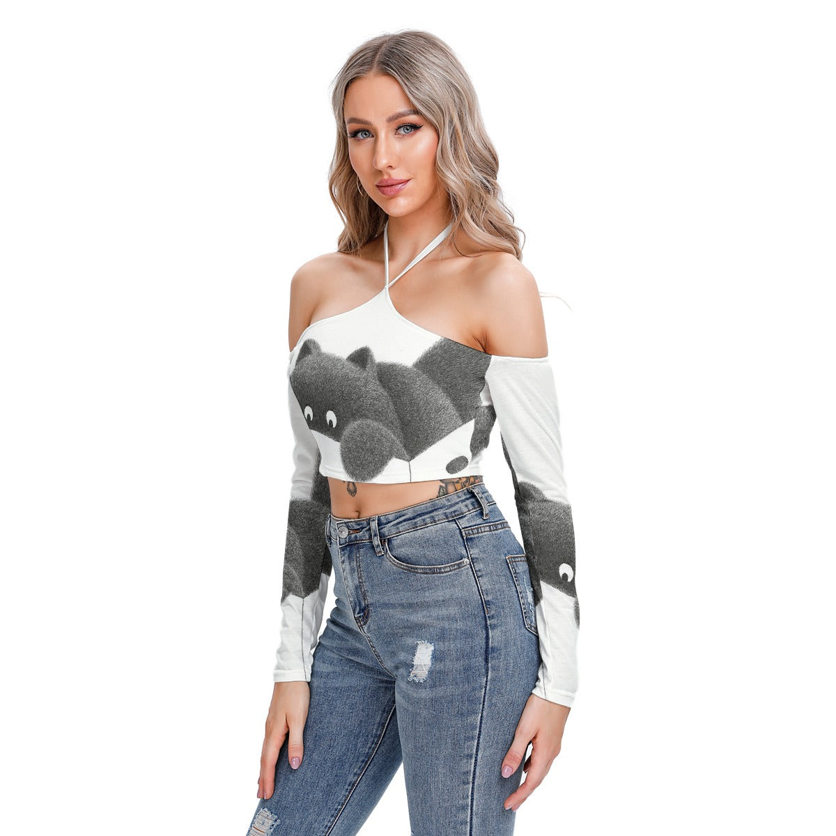 All-Over Print Women's Halter Lace-up Top