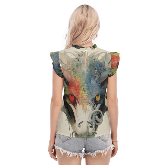 All-Over Print Women's Blouse With Ruffle Collar And Sleeve