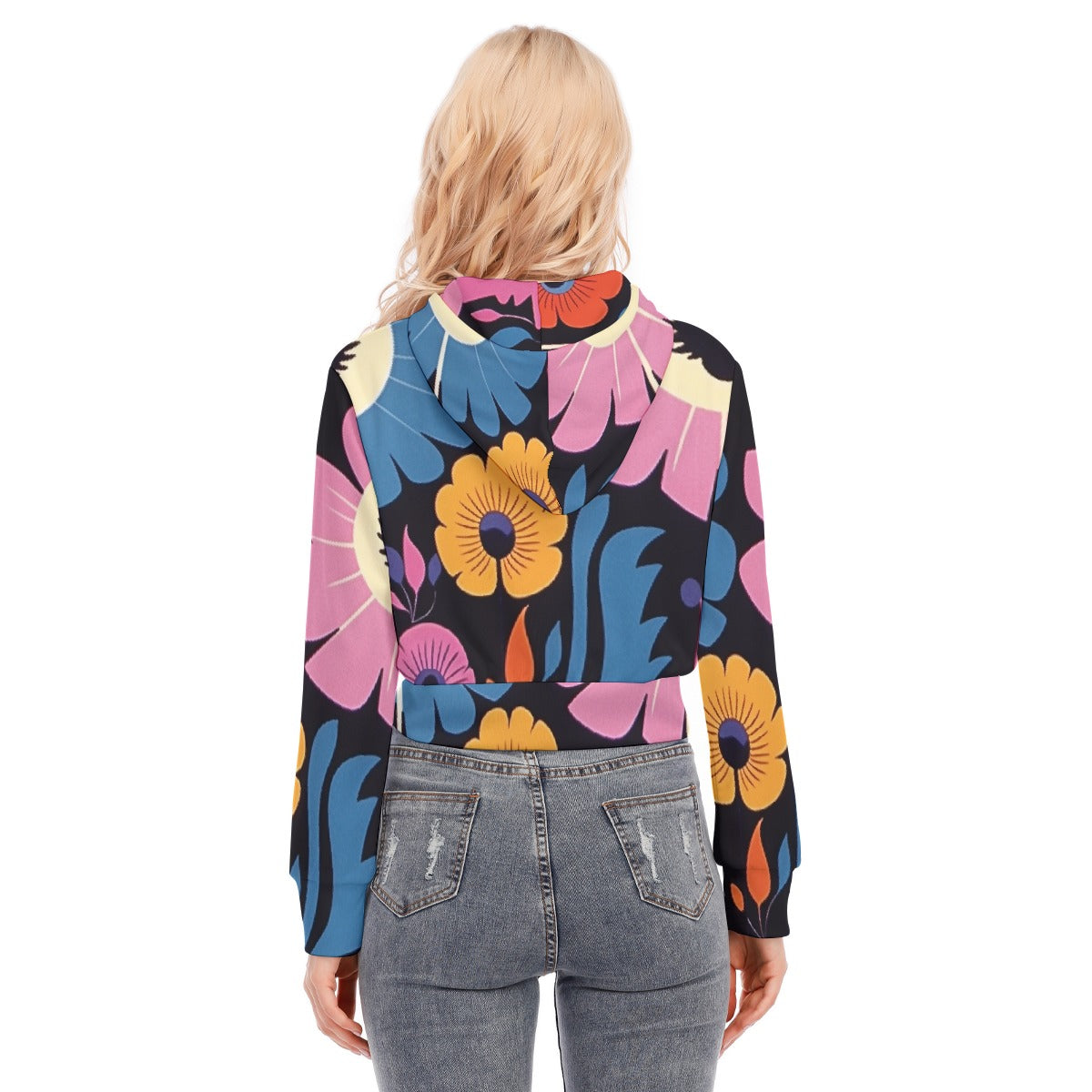 All-Over Print Women's Crop Top Hoodie With Zipper Closure