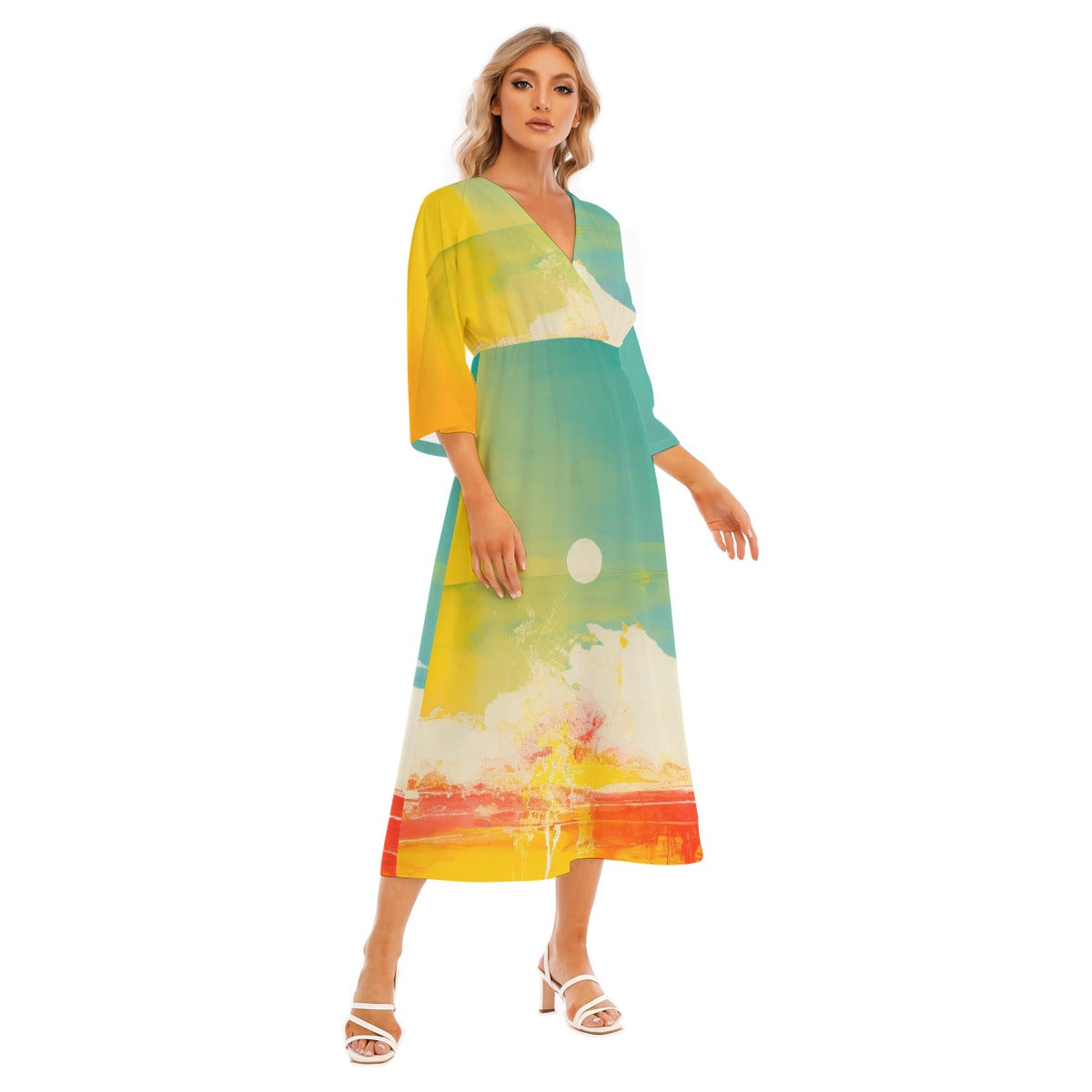 All-Over Print Women's Mid-Sleeve Long Dress