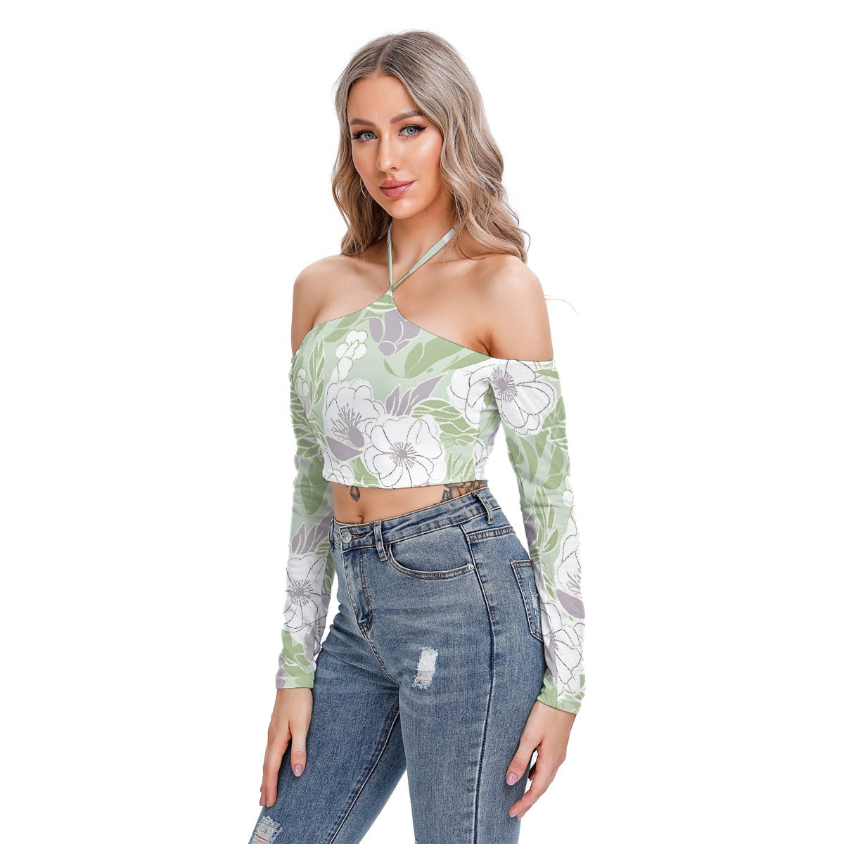 All-Over Print Women's Halter Lace-up Top