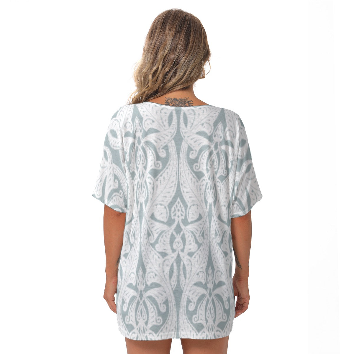All-Over Print Women's Bat Sleeves V-Neck Blouse