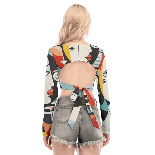 All-Over Print Women's Back Hollow T-shirt With Strap